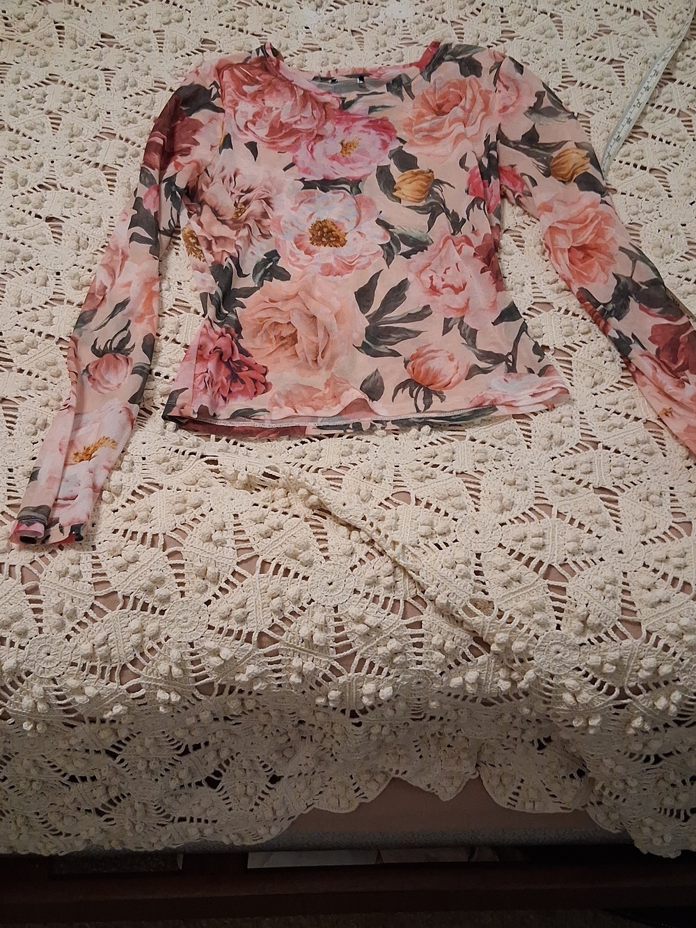 Floral Mesh Long-Sleeve Top